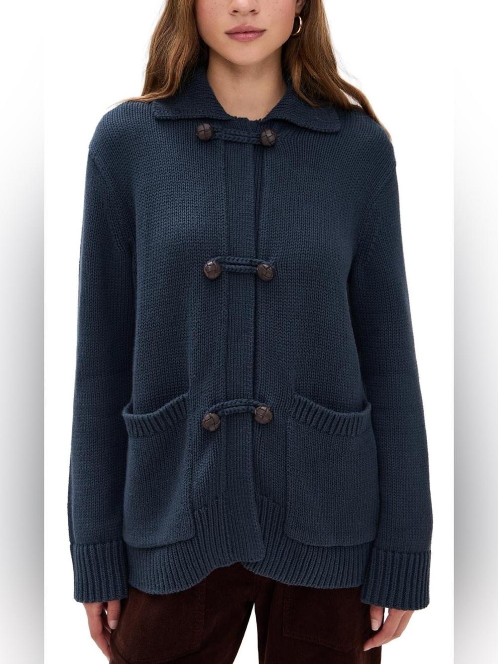 Alex Mill Navy Toggle Sweater Cotton Knit Cardigan with pockets brand new